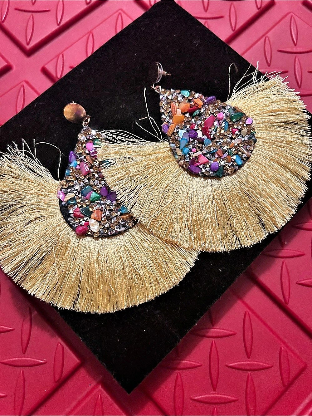 Statement Fringe Earrings in Gold & Multicolor